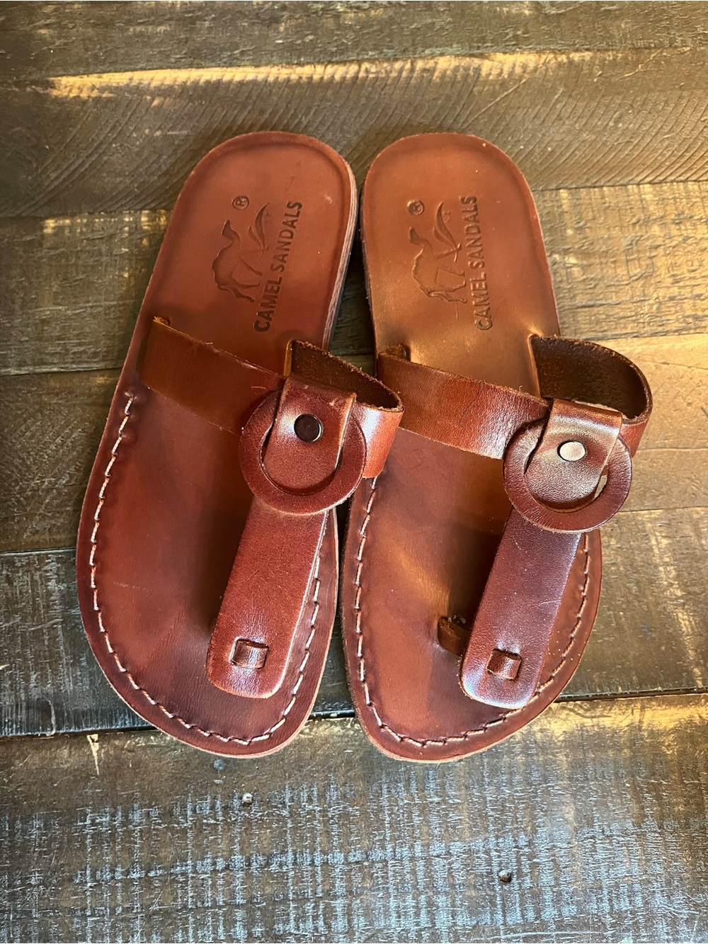 Camel Sandals Brown Leather Thong Sandals Handmade in Jerusalem